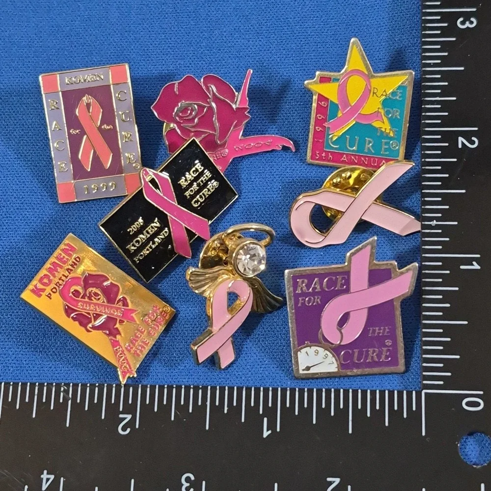 Breast Cancer Pink Ribbon Susan Komen Race for the Cure Lapel Hat Pins Lot of 8
